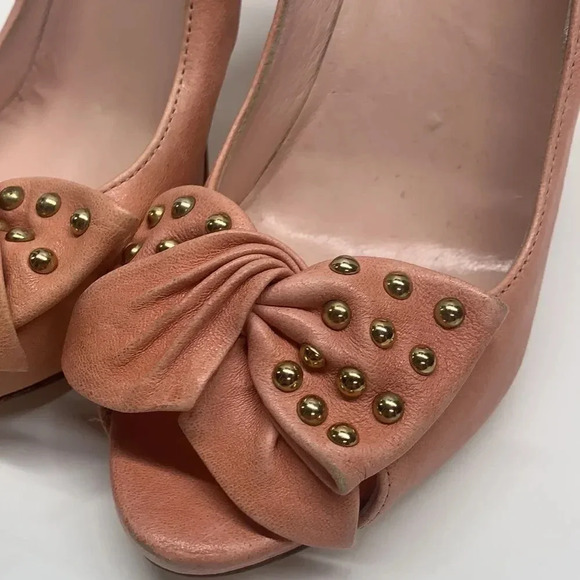 Valentino Red V High Heel Pumps Shoes Peep Toe Studded BowCoral Pink  Size 40 10 - Picture 7 of 12